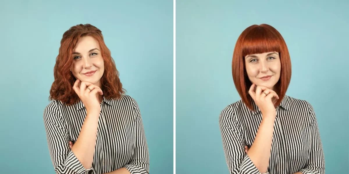 Curtain Bangs before and after